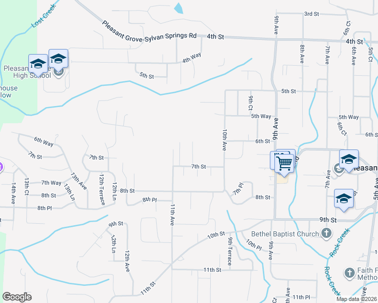 map of restaurants, bars, coffee shops, grocery stores, and more near 617 10th Terrace in Pleasant Grove
