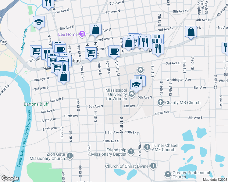 map of restaurants, bars, coffee shops, grocery stores, and more near 416 South 11th Street in Columbus