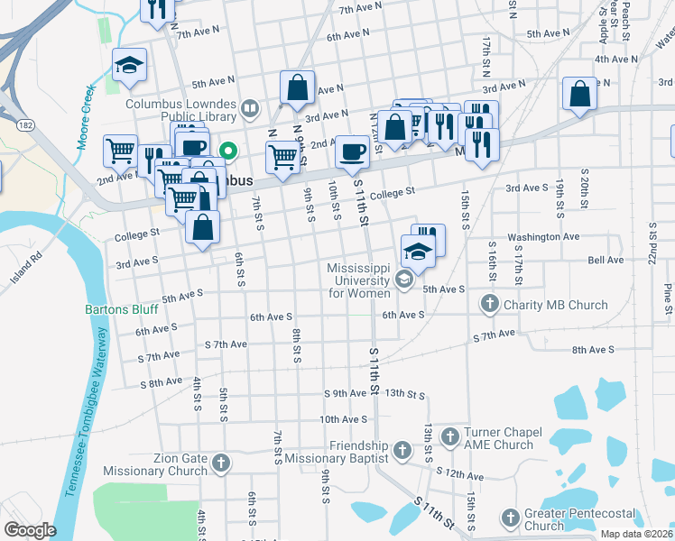 map of restaurants, bars, coffee shops, grocery stores, and more near 417 9th St S in Columbus