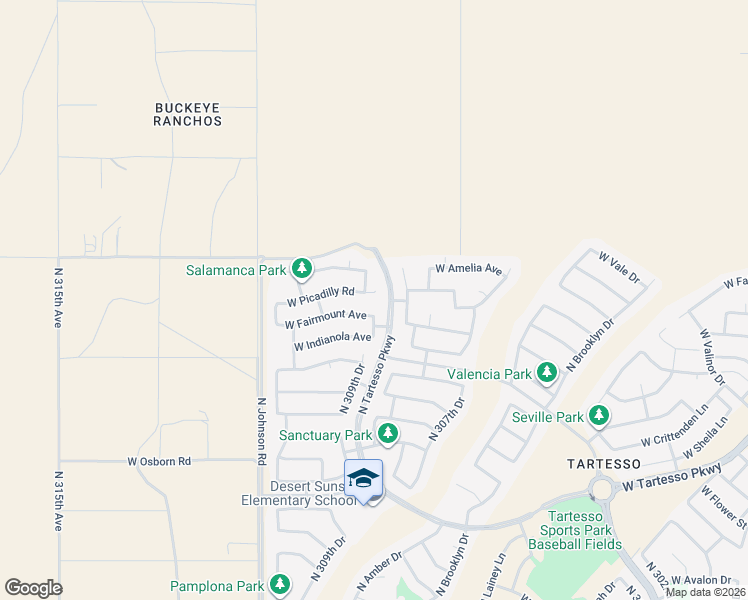 map of restaurants, bars, coffee shops, grocery stores, and more near 30897 West Picadilly Road in Buckeye