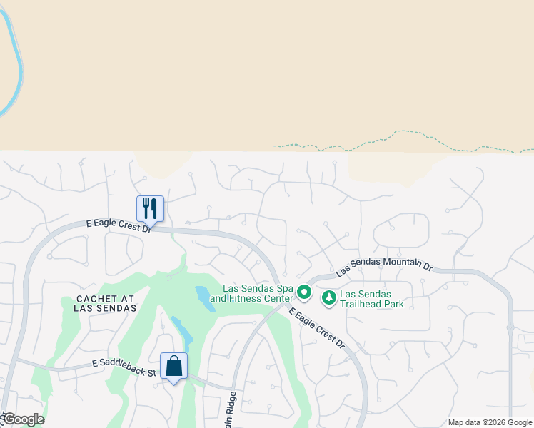 map of restaurants, bars, coffee shops, grocery stores, and more near 7714 E Wolf Canyon St in Mesa