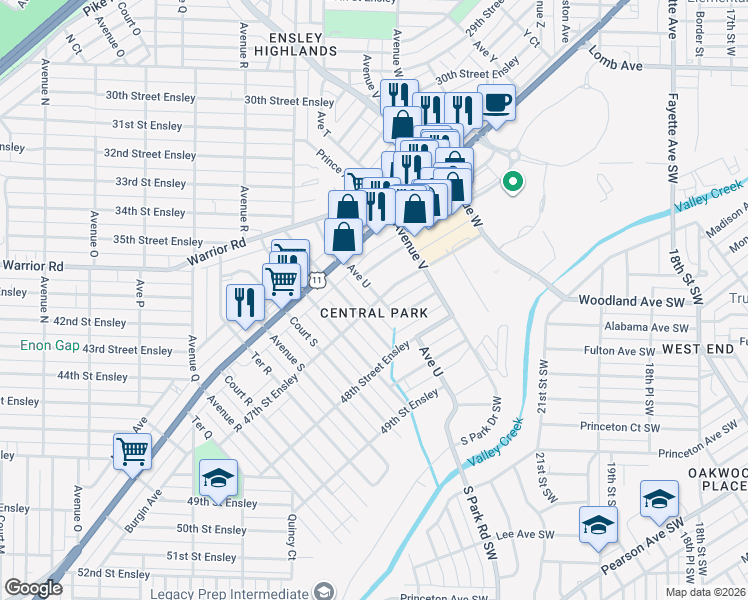 map of restaurants, bars, coffee shops, grocery stores, and more near 4648 Avenue U in Birmingham