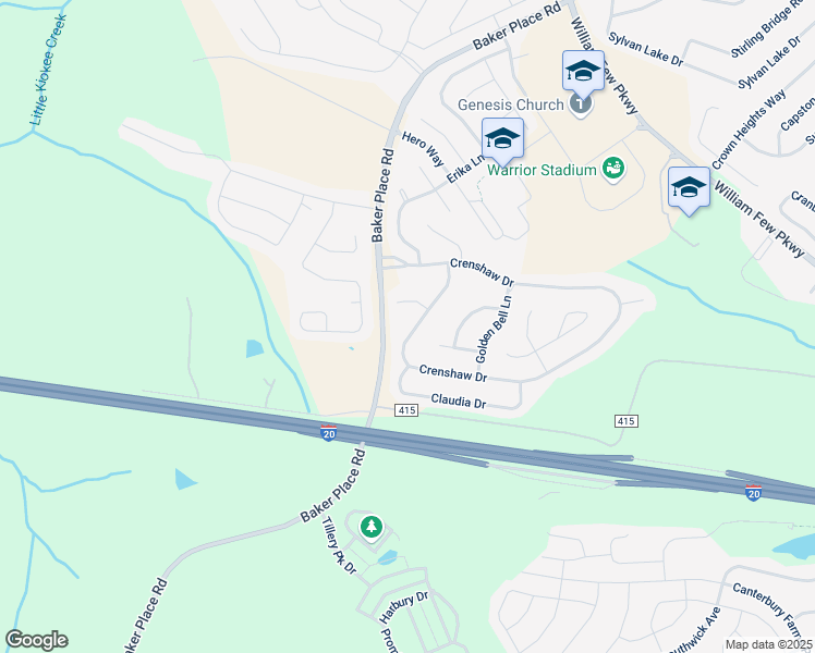 map of restaurants, bars, coffee shops, grocery stores, and more near 8820 Crenshaw Drive in Grovetown
