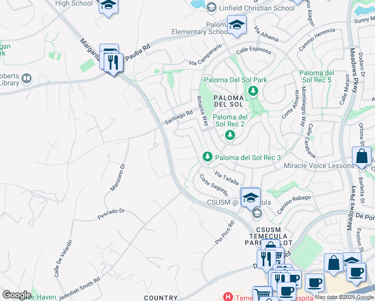 map of restaurants, bars, coffee shops, grocery stores, and more near 31735 Corte Cardenas in Temecula