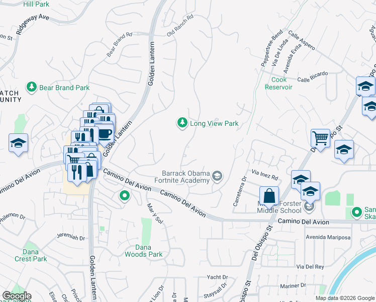 map of restaurants, bars, coffee shops, grocery stores, and more near 6 Old Ranch Road in Laguna Niguel