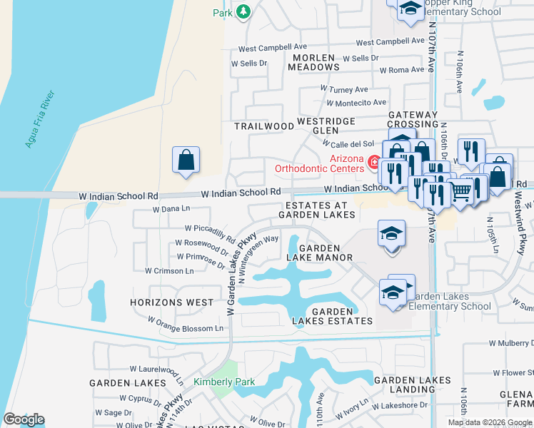 map of restaurants, bars, coffee shops, grocery stores, and more near 11128 West Amelia Avenue in Avondale