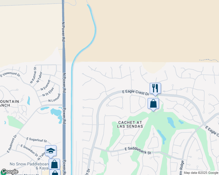 map of restaurants, bars, coffee shops, grocery stores, and more near 7260 East Eagle Crest Drive in Mesa
