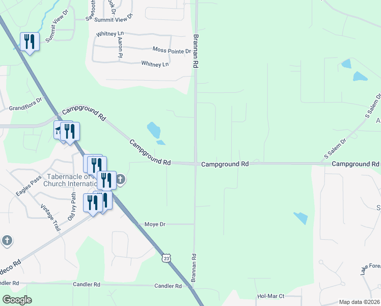 map of restaurants, bars, coffee shops, grocery stores, and more near 345 Brannan Road in McDonough