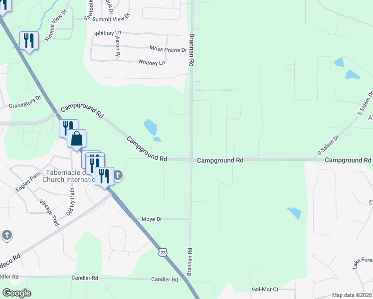 map of restaurants, bars, coffee shops, grocery stores, and more near 345 Brannan Road in McDonough