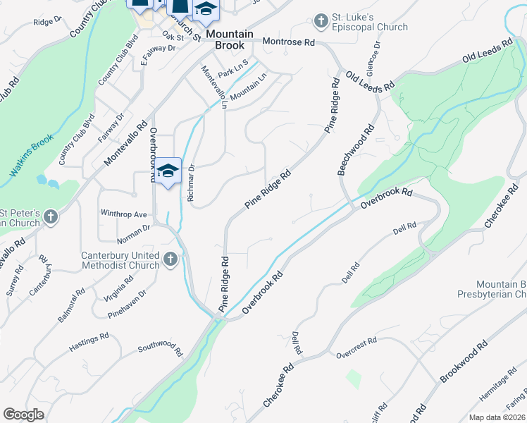 map of restaurants, bars, coffee shops, grocery stores, and more near 3217 Pine Ridge Road in Mountain Brook