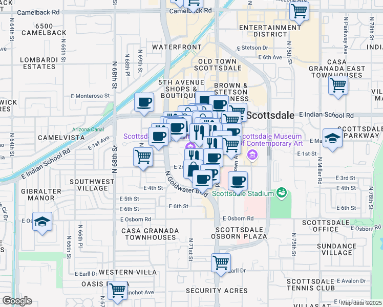 map of restaurants, bars, coffee shops, grocery stores, and more near in Scottsdale