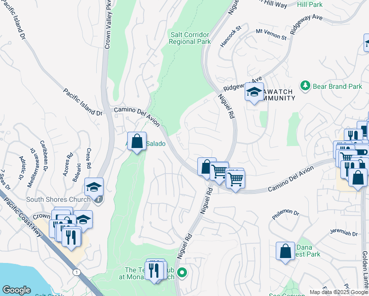 map of restaurants, bars, coffee shops, grocery stores, and more near 32465 Outrigger Way in Laguna Niguel