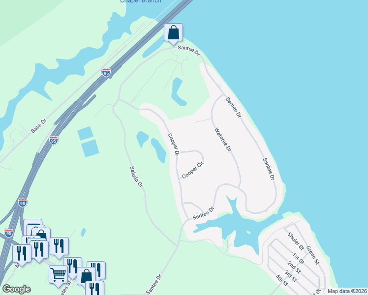 map of restaurants, bars, coffee shops, grocery stores, and more near 131 Cooper Circle in Santee
