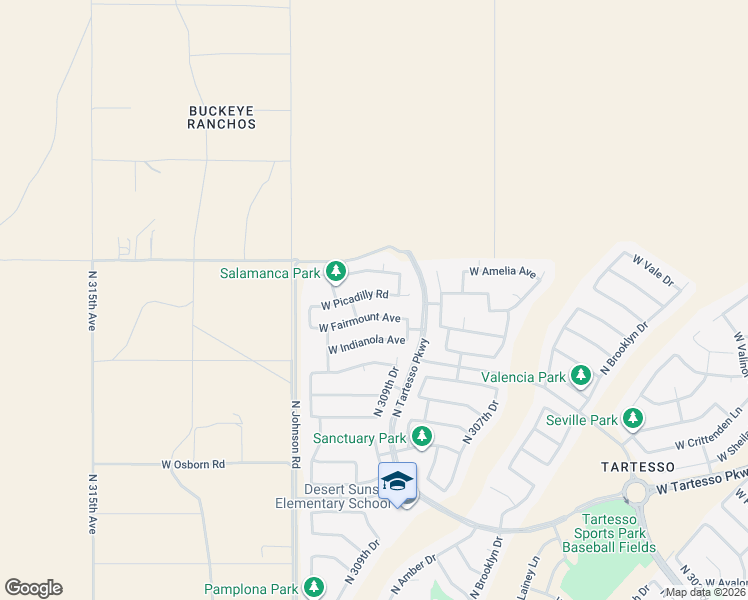 map of restaurants, bars, coffee shops, grocery stores, and more near 30948 West Fairmount Avenue in Buckeye