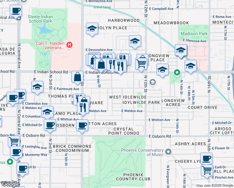 map of restaurants, bars, coffee shops, grocery stores, and more near 1014 East Indianola Avenue in Phoenix