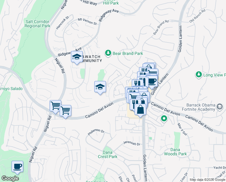 map of restaurants, bars, coffee shops, grocery stores, and more near 42 Costa Brava in Laguna Niguel