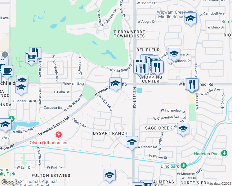map of restaurants, bars, coffee shops, grocery stores, and more near 901 E Plaza Cir in Litchfield Park