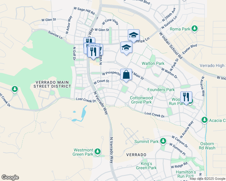 map of restaurants, bars, coffee shops, grocery stores, and more near 20935 West Edith Way in Buckeye