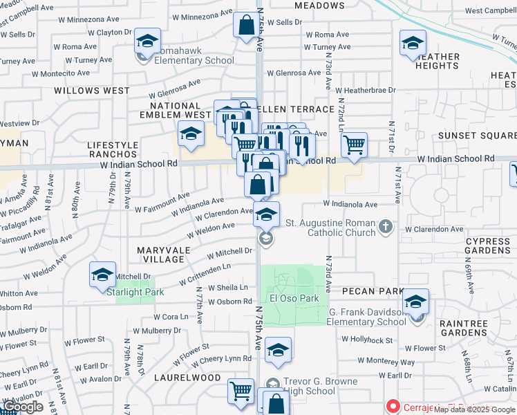 map of restaurants, bars, coffee shops, grocery stores, and more near 3855 N 75th Ave in Phoenix