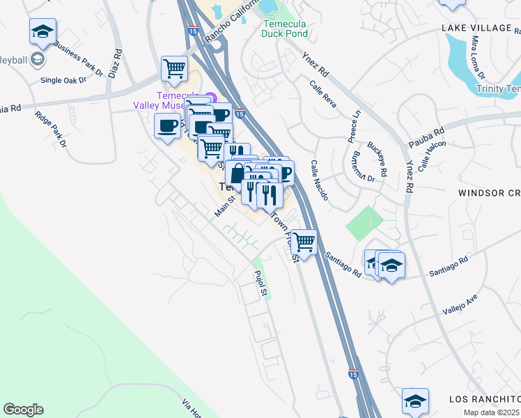 map of restaurants, bars, coffee shops, grocery stores, and more near 42081 3rd Street in Temecula