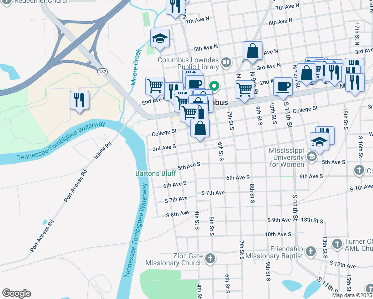 map of restaurants, bars, coffee shops, grocery stores, and more near 324 North 4th Street in Columbus