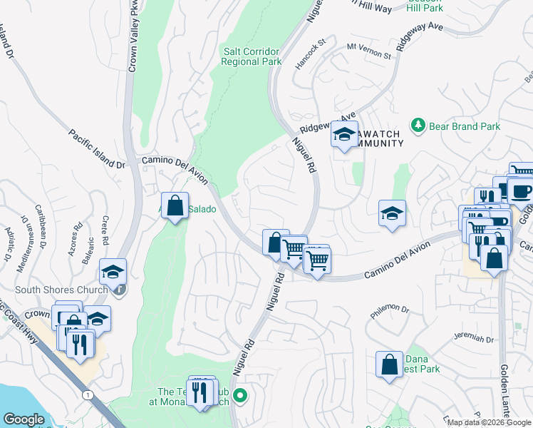 map of restaurants, bars, coffee shops, grocery stores, and more near 23931 Wanigan Way in Laguna Niguel