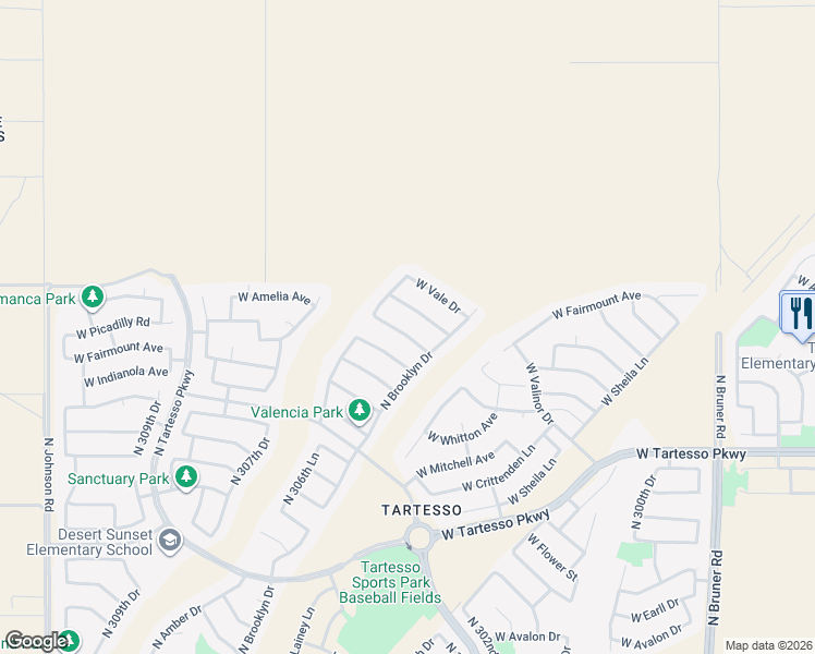 map of restaurants, bars, coffee shops, grocery stores, and more near 30456 West Picadilly Road in Buckeye