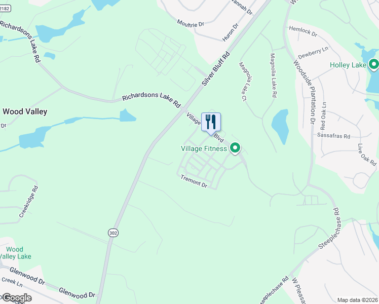 map of restaurants, bars, coffee shops, grocery stores, and more near 227 Coach Light Way Southwest in Aiken