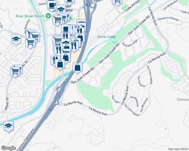 map of restaurants, bars, coffee shops, grocery stores, and more near 27111 Calle Caballero in San Juan Capistrano