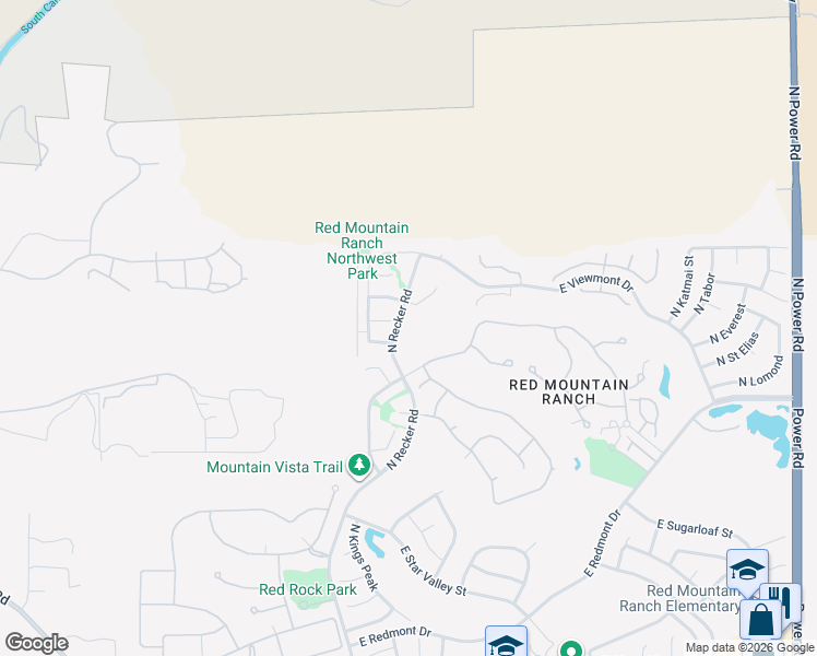 map of restaurants, bars, coffee shops, grocery stores, and more near 4237 North Recker Road in Mesa