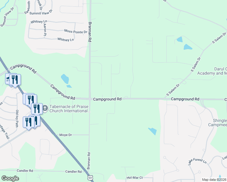 map of restaurants, bars, coffee shops, grocery stores, and more near 105 Acorn Drive in McDonough