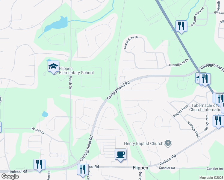 map of restaurants, bars, coffee shops, grocery stores, and more near 1257 Winwood Drive in McDonough