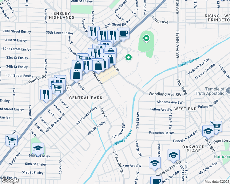 map of restaurants, bars, coffee shops, grocery stores, and more near 4730 Ct V in Birmingham