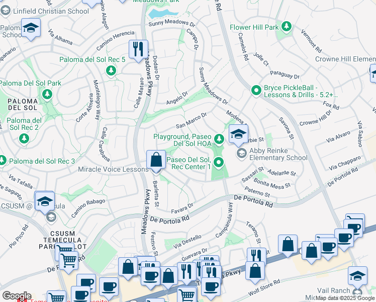 map of restaurants, bars, coffee shops, grocery stores, and more near 32472 Bergamo Court in Temecula