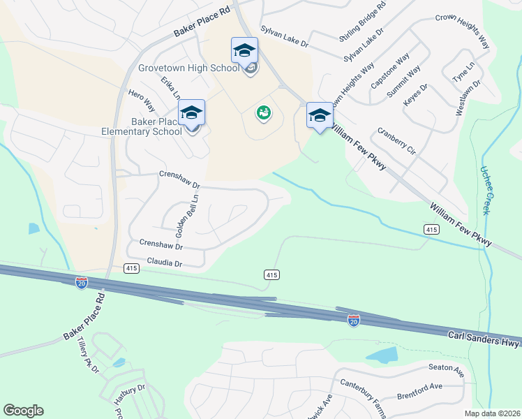 map of restaurants, bars, coffee shops, grocery stores, and more near 8621 Crenshaw Drive in Grovetown