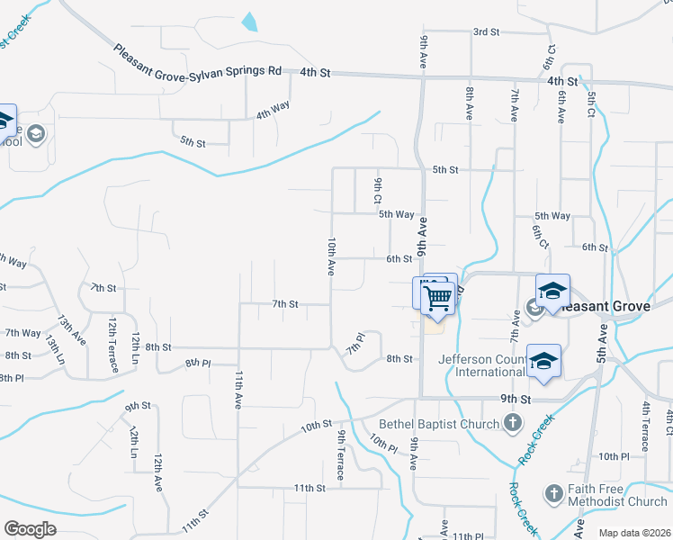 map of restaurants, bars, coffee shops, grocery stores, and more near 609 10th Avenue in Pleasant Grove