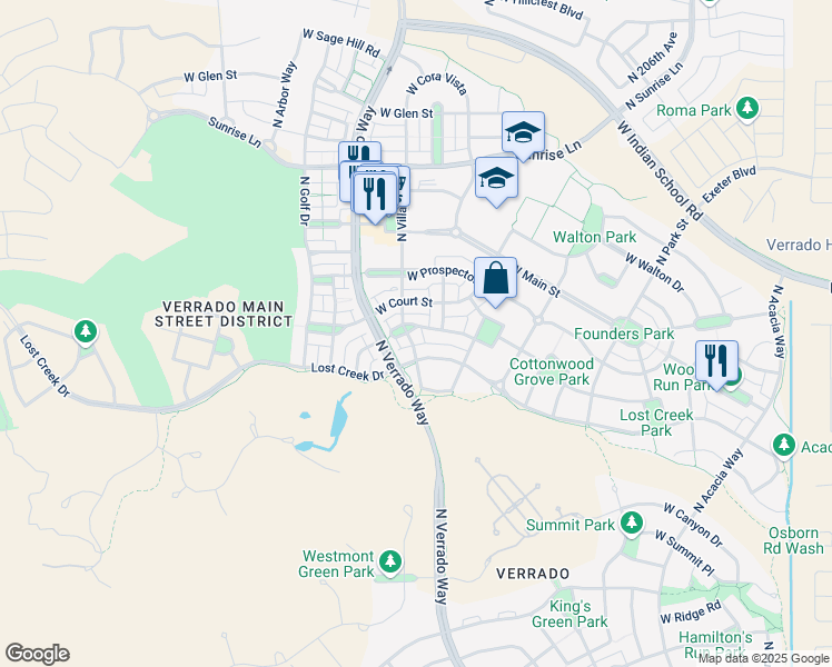 map of restaurants, bars, coffee shops, grocery stores, and more near 20958 West Lost Creek Drive West in Buckeye