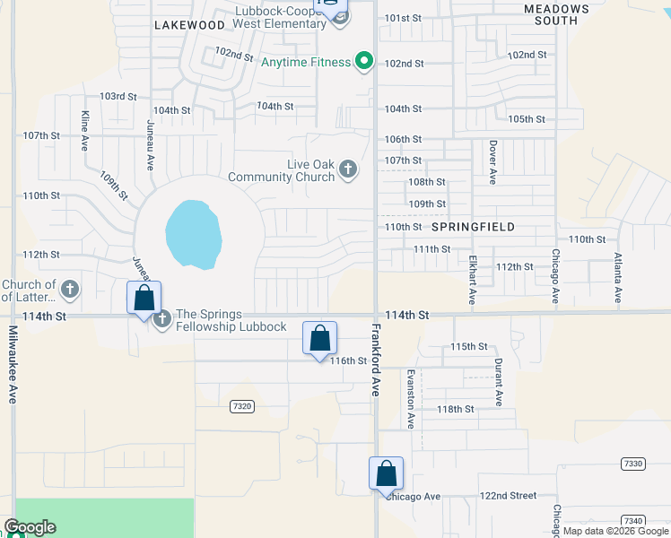 map of restaurants, bars, coffee shops, grocery stores, and more near 5823 112th St in Lubbock