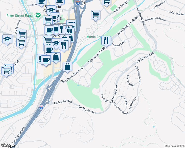 map of restaurants, bars, coffee shops, grocery stores, and more near 27201 Capote De Paseo in San Juan Capistrano