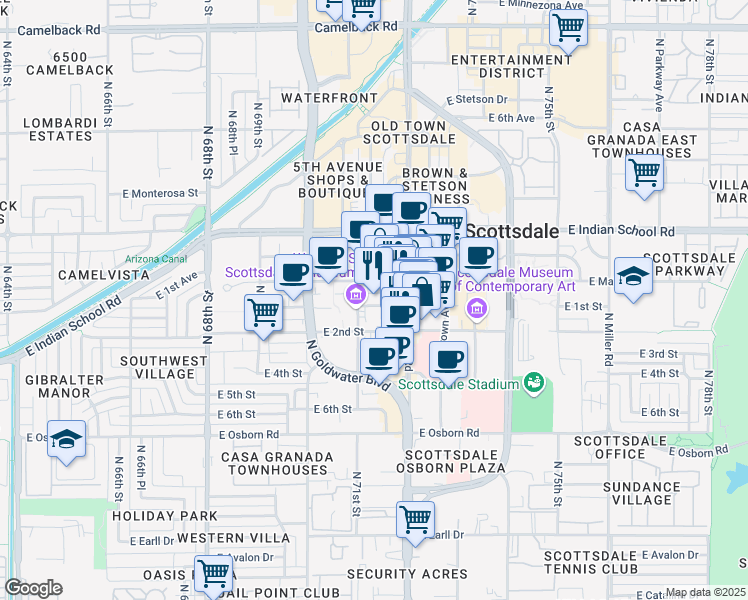 map of restaurants, bars, coffee shops, grocery stores, and more near in Scottsdale
