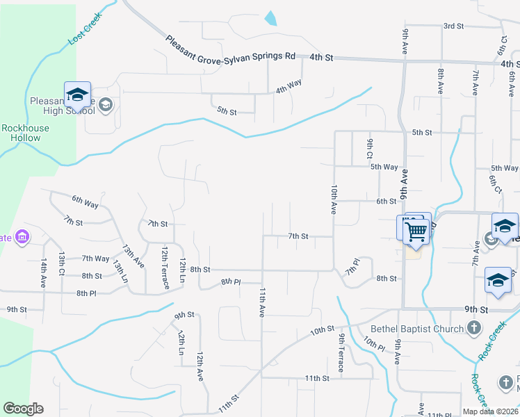map of restaurants, bars, coffee shops, grocery stores, and more near 600 11th Avenue in Pleasant Grove