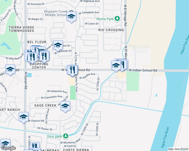 map of restaurants, bars, coffee shops, grocery stores, and more near 12569 West Amelia Avenue in Avondale