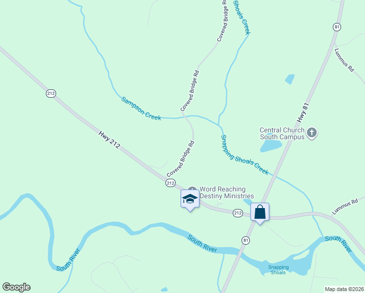 map of restaurants, bars, coffee shops, grocery stores, and more near 48 Covered Bridge Road in Covington