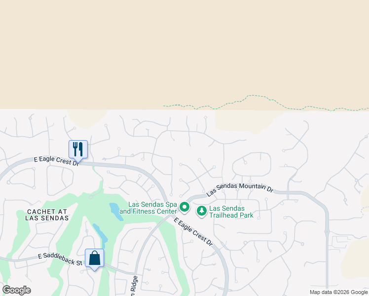 map of restaurants, bars, coffee shops, grocery stores, and more near 7762 East Wolf Canyon Street in Mesa