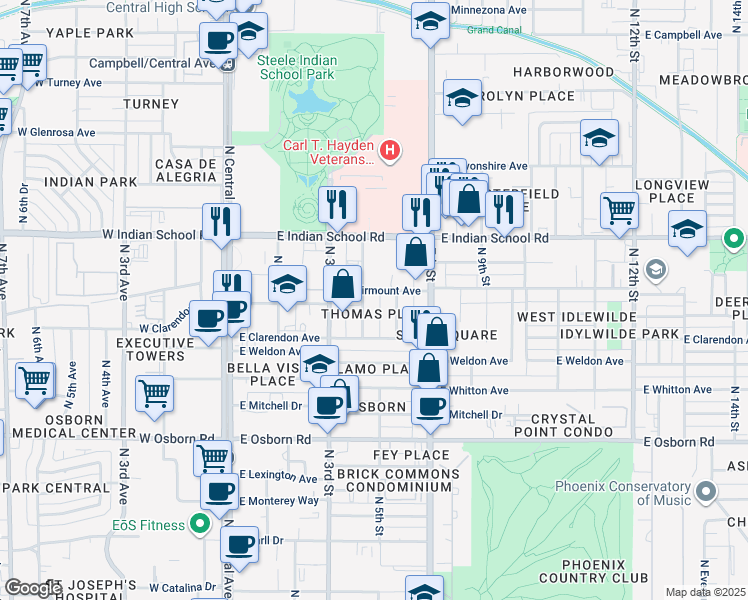 map of restaurants, bars, coffee shops, grocery stores, and more near 3820 North 4th Street in Phoenix