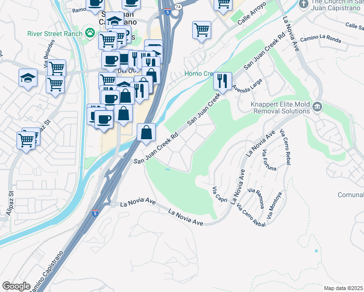 map of restaurants, bars, coffee shops, grocery stores, and more near 27112 Calle Caballero in San Juan Capistrano