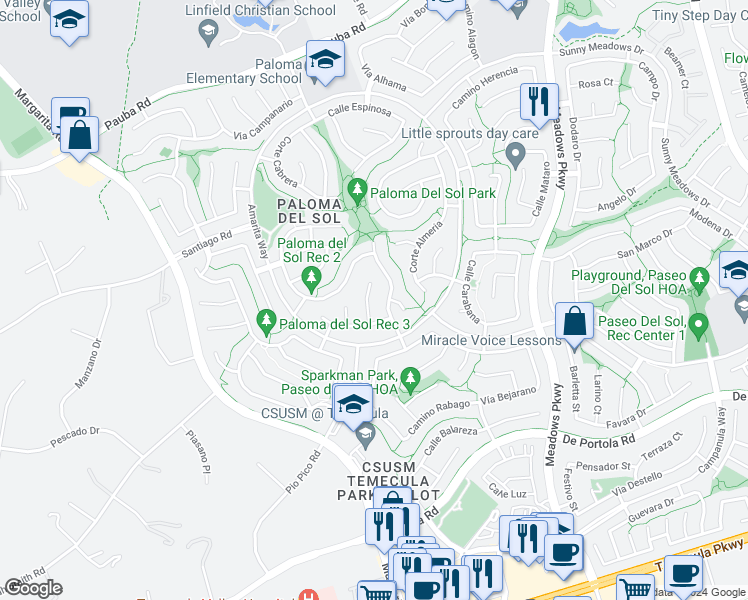 map of restaurants, bars, coffee shops, grocery stores, and more near 43510 Corte Logrono in Temecula