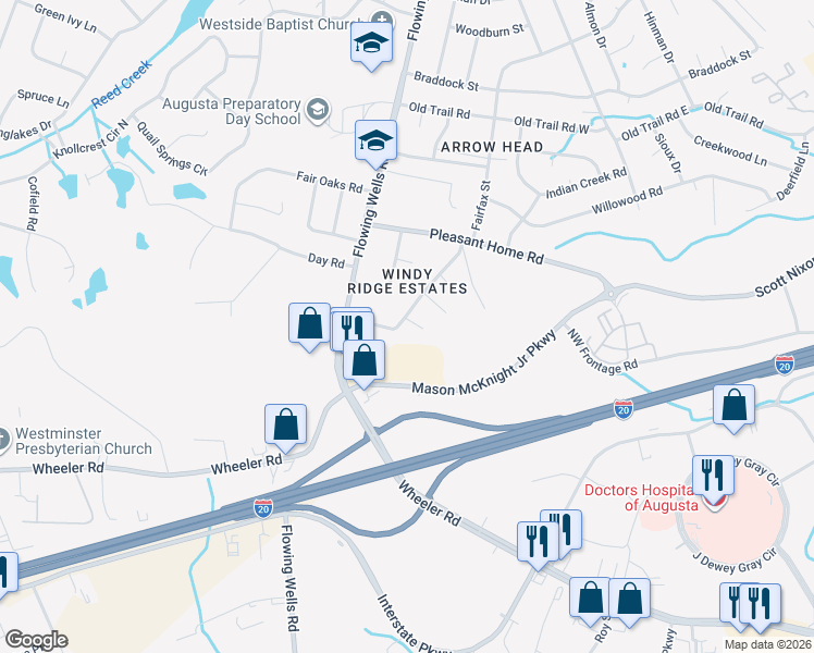 map of restaurants, bars, coffee shops, grocery stores, and more near 525 Benson Ct in Augusta