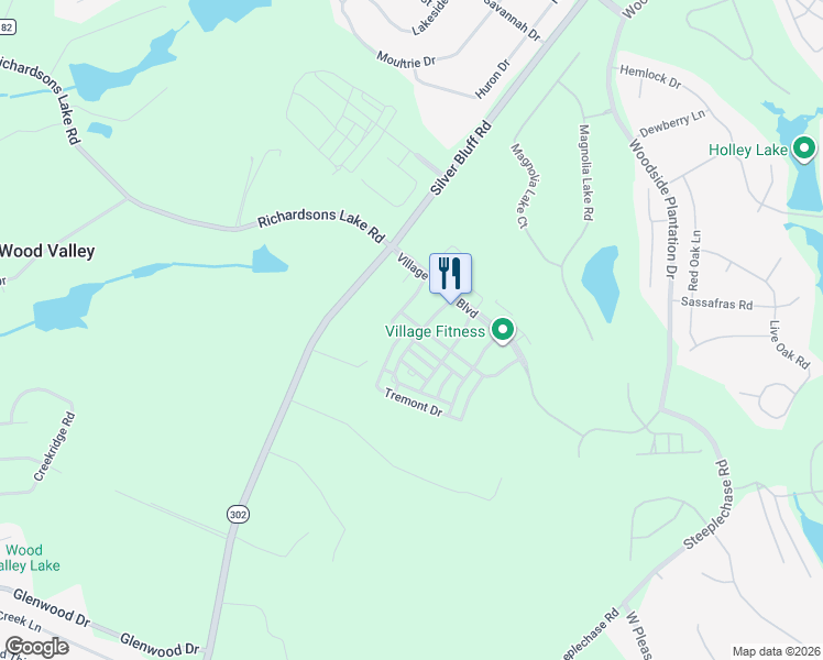 map of restaurants, bars, coffee shops, grocery stores, and more near 227 Coach Light Way Southwest in Aiken