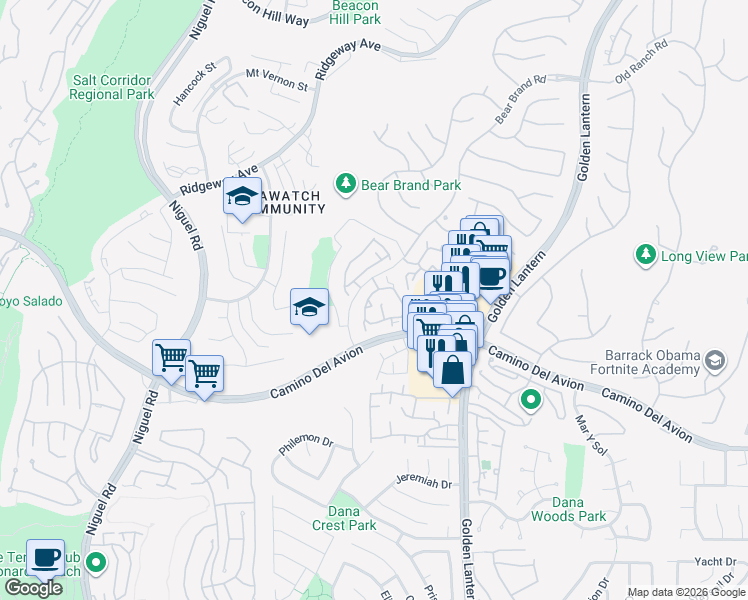 map of restaurants, bars, coffee shops, grocery stores, and more near 24 Costa Brava in Laguna Niguel